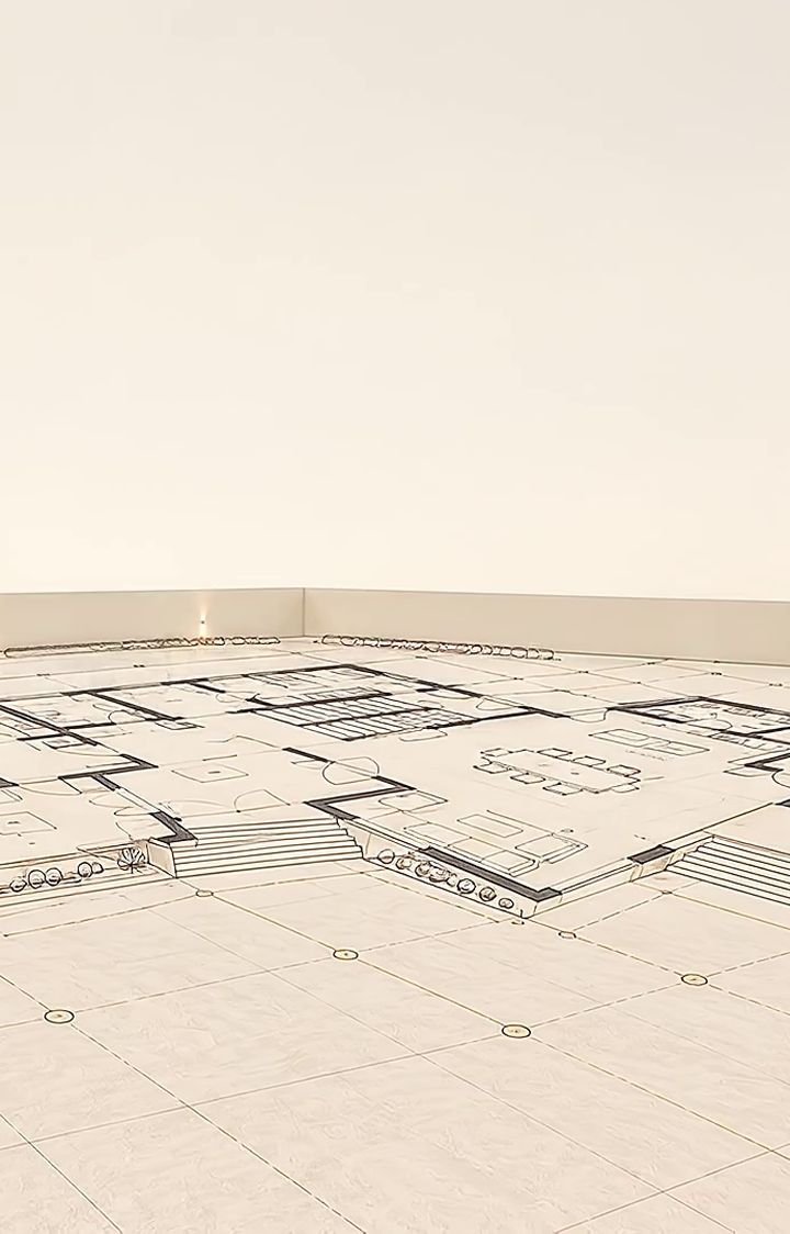 Design visualisation of a two-storey villa, from the drawing set out on the plot to the finished house
